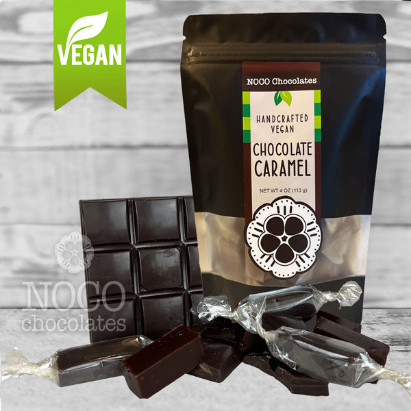One box of NOCO Chocolates vegan, dairy-free chocolate soft caramels