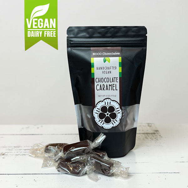 One box of NOCO Chocolates vegan, dairy-free chocolate soft caramels