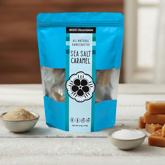 Handcrafted Sea Salt Caramels by NOCO Chocolates with soft buttery caramel and sea salt